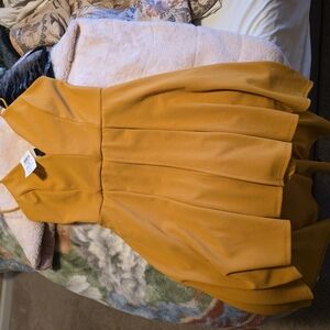 Gold V-neck Fit and Flare Mini Dress